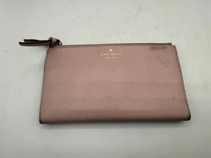KATE SPADE NEW YORK ROSE PINK PEBBLED BIFOLD WALLET W/ OUTSIDE ZIPPER POCKETS - Picture 1 of 8