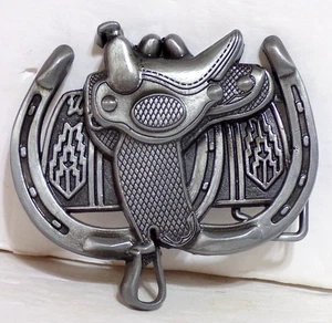 Western Cowboy Horseshoes & Saddle Belt Buckle, Very Detailed LN Condition - Picture 1 of 2