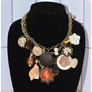 Lenora Dame Swarovski Rhinestone and Seashell Charm Chain Necklace One-of-a-Kind - Picture 1 of 10