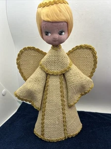 Vintage Burlap Christmas Angel Tree Topper Handmade 60's Holiday Home Decor - Picture 1 of 11