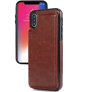 PU Leather Wallet Card Holding Case for iPhone XR 6.1″ BROWN - Picture 1 of 2