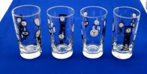 4 OROLOGI VINTAGE LIBBEY HIGH BALL BICCHIERI ORO NERO PEZZI DI TEMPO - Foto 1 di 3
