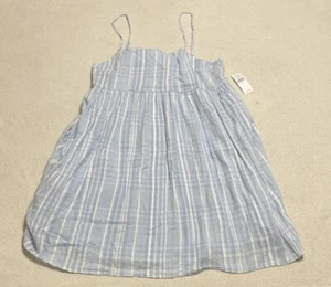 American Eagle Top Women's Large Blue Plaid Lined Sleeveless Halter Tunic Blouse - Picture 1 of 9