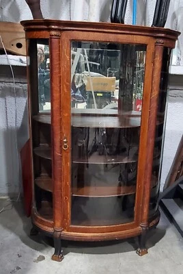 Armário de porcelana antigo de carvalho vitoriano arco vidro curioso - Imagem 1 de 4