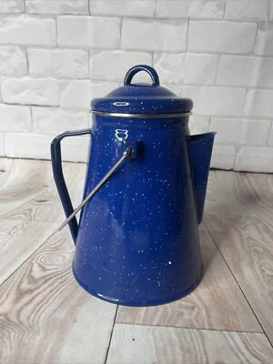 Enamelware Blue Speckled Camping Coffee Pot Percolator  - Image 1 of 4