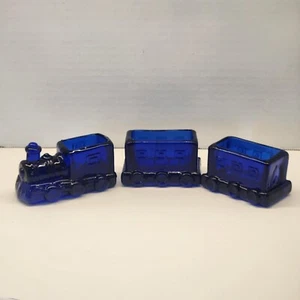 Vintage Cobalt Blue Art Glass Train Set of 3 - Picture 1 of 13