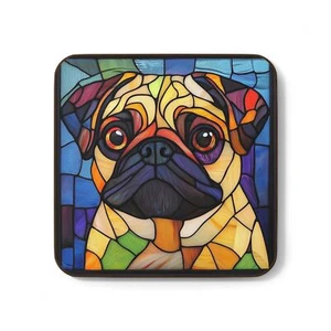 Plug coaster, pug stained glass imitation hard back coaster pug gift for dog mom - Picture 1 of 5