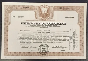 Reiter-Foster Oil Corporation 100 Shares 1955 Stock Certificate - Picture 1 of 2