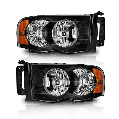 Black Headlights For 2002-2005 Dodge Ram 1500 2500 3500 Chrome Lamps L+R ,Used Foto 1 de 4