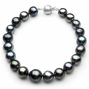 Pacific Pearls® Black Tahitian 9-11mm Bracciali di perle in oro bianco...