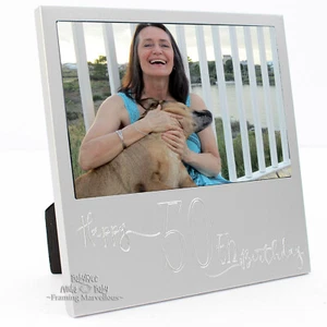 New Engraved Silver 50th Birthday Photo Frame Gift Celebration Memory Picture - Picture 1 of 3