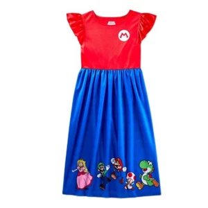 Super Mario Girl's Character Satinet Red and Blue Nightgown, Gown - Picture 1 of 6