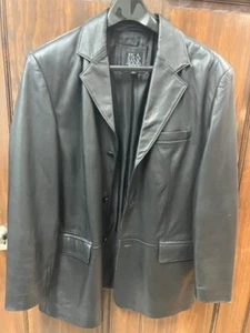Jos A Bank Mens Genuine Leather Black Blazer Suit Button up Jacket LG - Picture 1 of 7