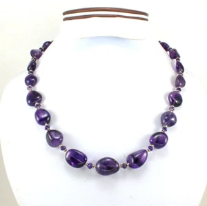 Halskette natürlicher Amethyst Edelstein Perlen Handarbeit 925 Sterling massiv Silber - Bild 1 von 3