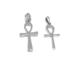 Ägyptisches Ankh Kreuz Anhänger Schlüssel des Lebens 925 Sterlingsilber auf Silber Bordsteinkette - Bild 1 von 2