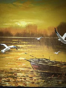 C Charleston - Ölgemälde - Möwe - Boot - Original - Maritime Kunst - signiert - Bild 1 von 3
