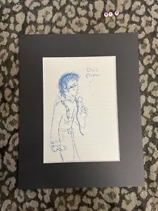 RARE NIRVANA KURT COBAIN SKETCH ART PRINT BY KURT HIMSELF , MOUNTED ,ELVIS - Picture 1 of 4