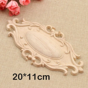 Oval Wood Carved Applique Corner Onlay Unpainted Furniture Figurines Decor DIY - Picture 1 of 6