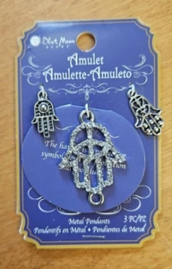 NEW Hamsa Hand Metal Pendant Blue Moon Jewelry Making NIP - Picture 1 of 2