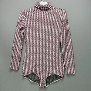 60s 70s Bodysuit VTG Size M Zip All Over Floral Turtleneck L/S Leotard Shirt - Picture 1 of 13