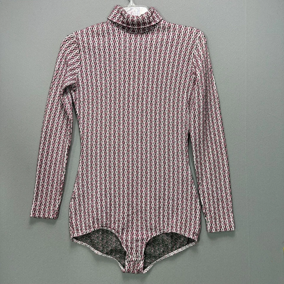 60s 70s Bodysuit VTG Size M Zip All Over Floral Turtleneck L/S Leotard  Shirt - Image 1 of 4