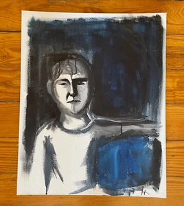 16x20 Contemporary Outsider Art Signed AR "Hitchhiker" or "Traveller" Renault - Picture 1 of 4