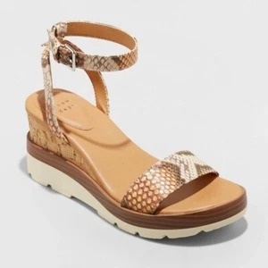 Women's A New Day Abigail Ankle Strap Cork Wedge Heel Sandals Snakeskin Size 8 - Picture 1 of 7
