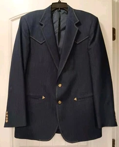 Vtg Haggar Mustang Western Wear Denim Blazer Jacket Blue 42 USA - Picture 1 of 16