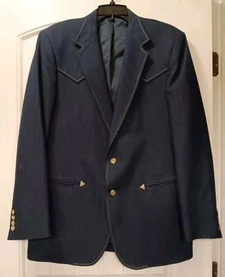 Vtg Haggar Mustang Western Wear Denim Blazer Jacket Blue 42 USA - Image 1 of 4
