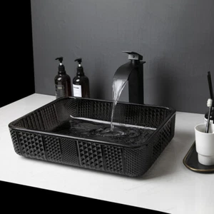 Fregadero de baño rectangular de cerámica para fregadero de EE. UU. grifo mezclador drenaje emergente - Imagen 1 de 10