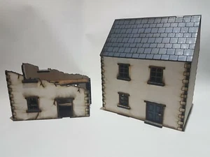 28mm WW2 Damaged Houses Set MDF Painted Terrain Suitable for Bolt Action - Picture 1 of 8