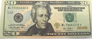 USA 2013 L12 SERIES, PAPERMONEY, JACKSON 20 DOLLARS, F-XF, USED, ML 73083236H - Picture 1 of 2