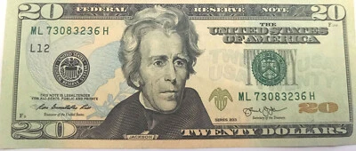 USA 2013 L12 SERIES, PAPERMONEY, JACKSON 20 DOLLARS, F-XF, USED, ML 73083236H - Image 1 of 2