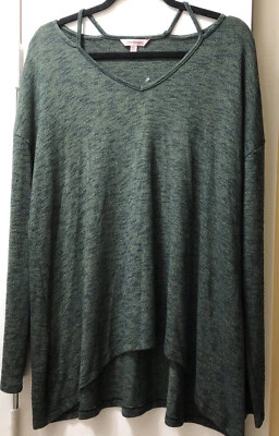 Juicy Couture SZ X X L Heathered Gray Strappy Neck Hi Lo Long Sleeve Shirt Top - Image 1 of 4