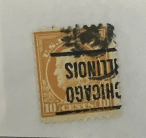 1922 Sc 497 10c yellow Franklin Chicago INVERTED PRECANCLE Fancy Cancel Postage - Picture 1 of 2