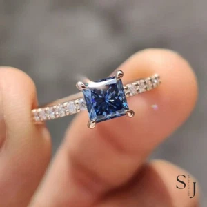 Princess Cut 2 Carat Moissanite Solitaire Engagement Ring Solid 14K White Gold - Picture 1 of 6