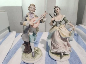 Great Vintage Lefton KW3049 A & B Pair Figures w Mandolin and Fan Dancing Couple - Picture 1 of 8