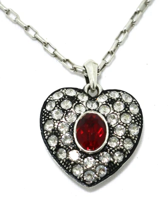 Brighton ADELA MINI HEART NWT $98 Red Crystal Reversible Silver Heart Necklace - Image 1 of 3