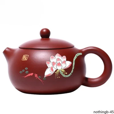 230ml Handmade Raw Ore Dahongpao Pot Hand Painted Lotus Kettle Yixing Tea Pots - Image 1 of 4