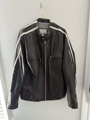 Vintage WILSONS LEATHER M. Julian Motorcycle Jacket Racer STRIPED Racing Large - Image 1 of 4