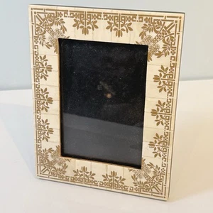 Vintage Photo Frame 5x7 Gold Design Cream Background Geometric Floral Tile - Picture 1 of 13
