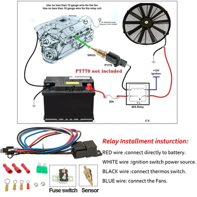 12V Thermostat Relay Kit Electric Fan Temperature Switch Fit Radiator US — 第 1/4 张图片
