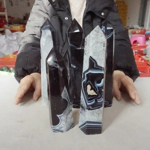 8 Pfund 5 natürliche schwarz gebänderte Sardonyx Karneol Achat Kristall Geode Turm Heilung - Bild 1 von 12