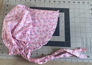 VTG Handmade Pink Floral Ruffled Bonnet Sun Hat Cottagecore Prairie Shabby Chic - Picture 1 of 6