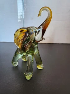 Vintage 1960er Murano Kunst Glas Elefant 6" Figur hellbraun/braun/grün/weiß - Bild 1 von 5