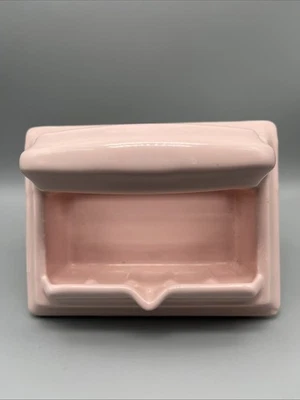 VTG MCM Pink Ceramic Recessed Soap Dish Washcloth Holder Drip Edge - Image 1 of 4