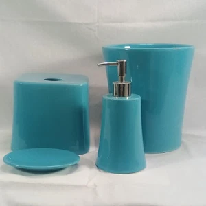 MCM Ceramic Bathroom Accessories 4pc Set Soap Pump Dish Tissue Trash Can - Picture 1 of 10