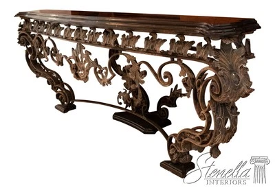 F68900: Custom Iron Work & Bronze Marble Top Console Table - Image 1 of 4