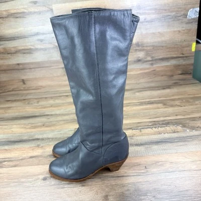 Botas Frye Vintage Años 70 80 Talla 6M Cuero Gris Ceniza Tacón Hasta la Rodilla Foto 1 de 4