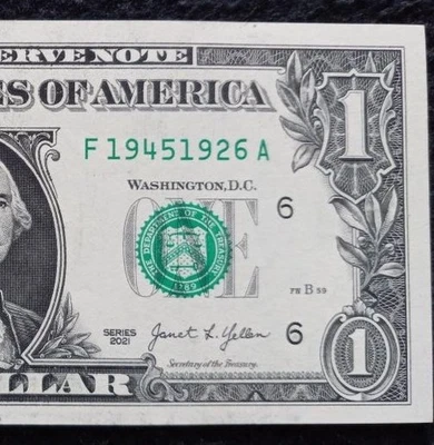 MINT UNC/GEM 1945 1926 Tombstone Fancy Serial Number Date Note One Dollar Bill  - Image 1 of 3